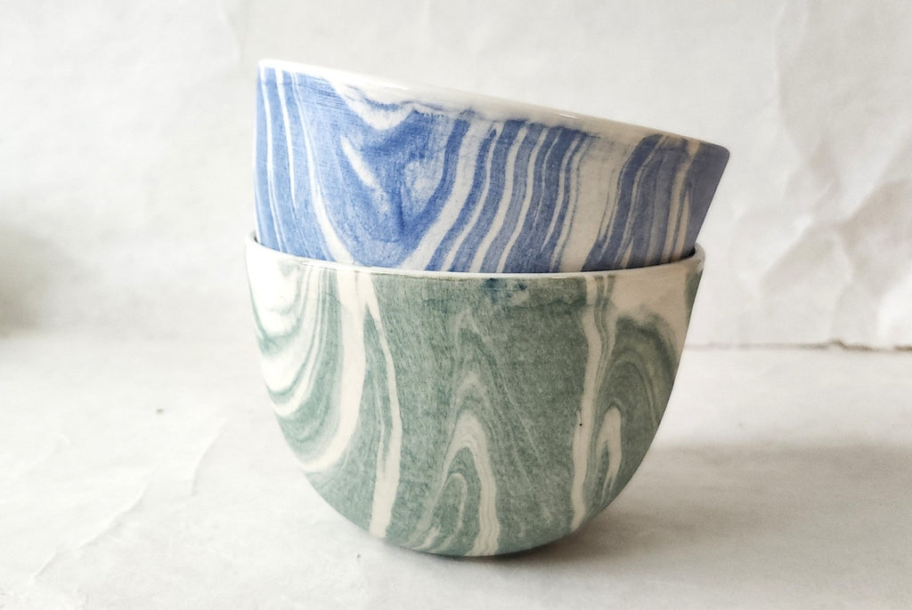 Marbling ceramic bowl - blue+550ml - Feuilles X Parceline - Parceline