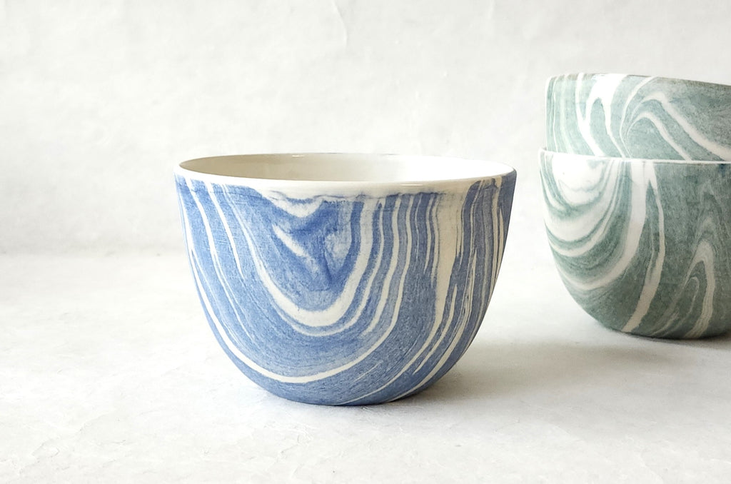 Marbling ceramic bowl - blue+550ml - Feuilles X Parceline - Parceline