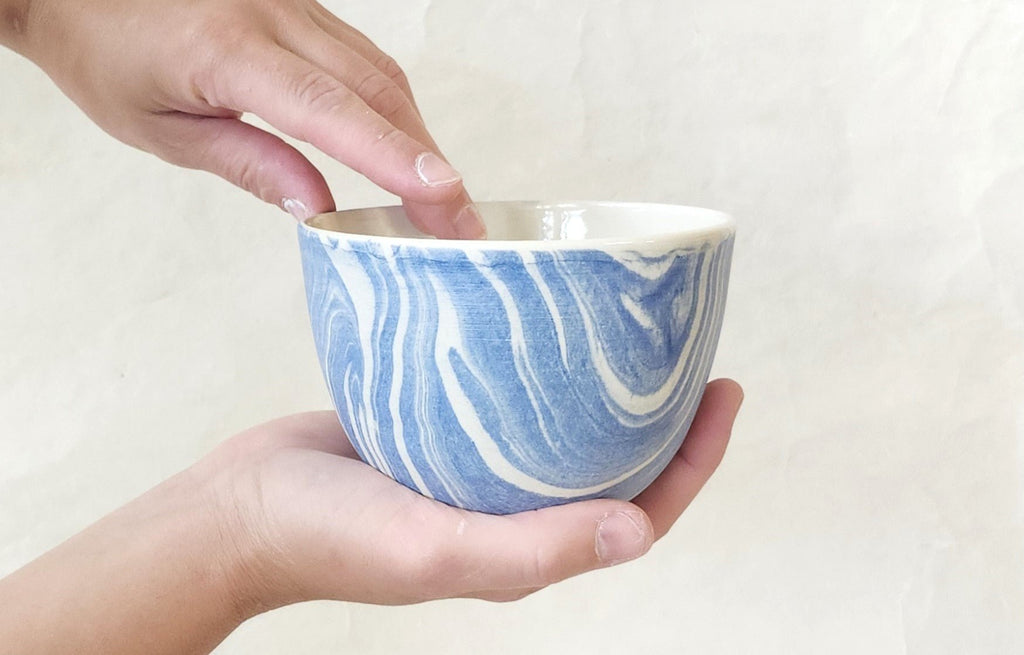 Marbling ceramic bowl - blue+550ml - Feuilles X Parceline - Parceline