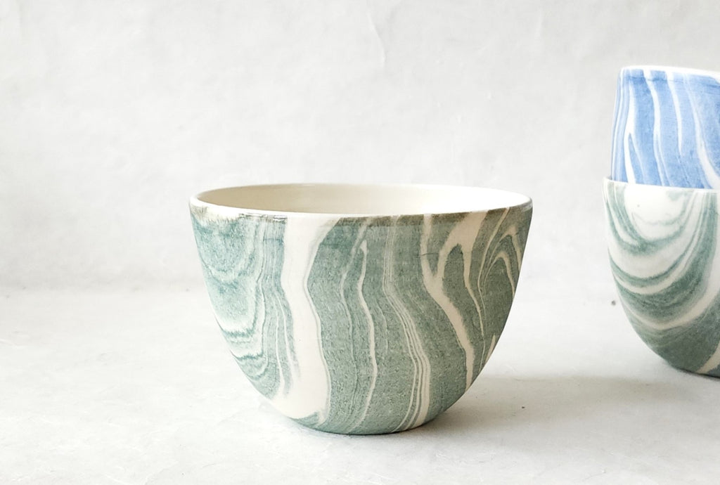 Marbling ceramic bowl - green+550ml - Feuilles X Parceline - Parceline