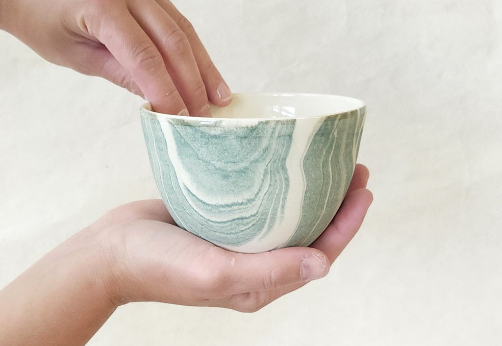 Marbling ceramic bowl - green+550ml - Feuilles X Parceline - Parceline