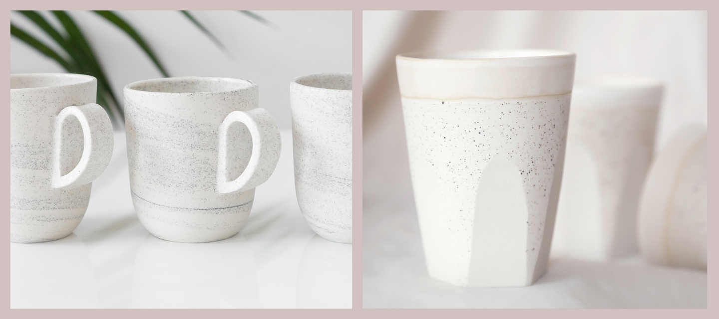 Tasses à café, mugs et gobelets en céramique, fabriqués à la main à Montréal, Québec.