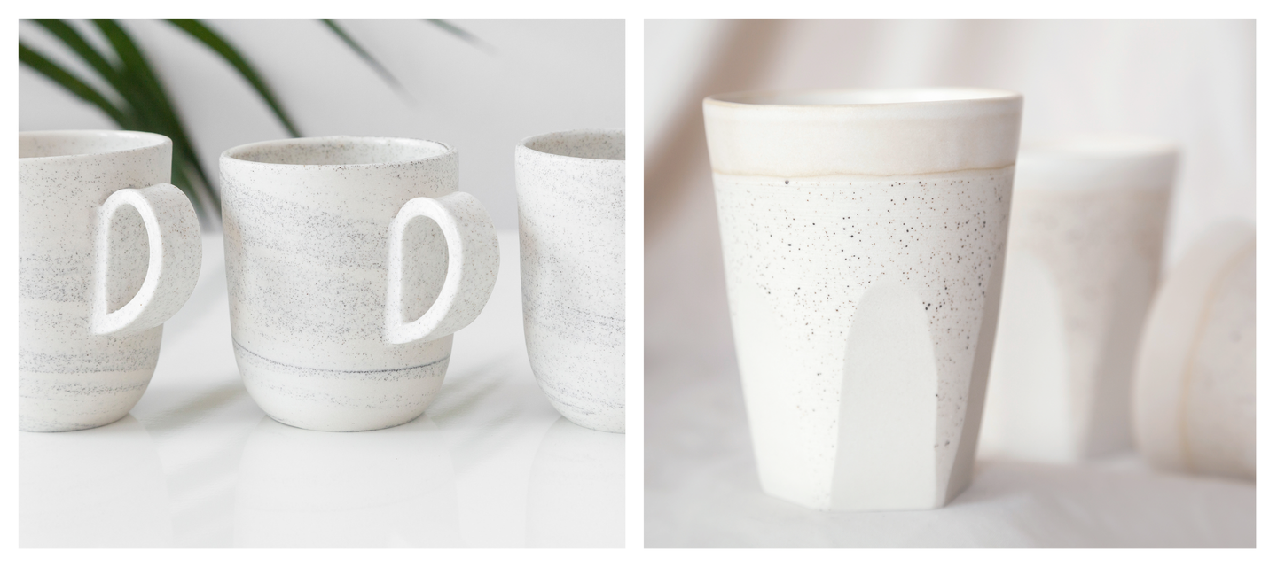 Tasses à café, mugs et gobelets en céramique, fabriqués à la main à Montréal, Québec.